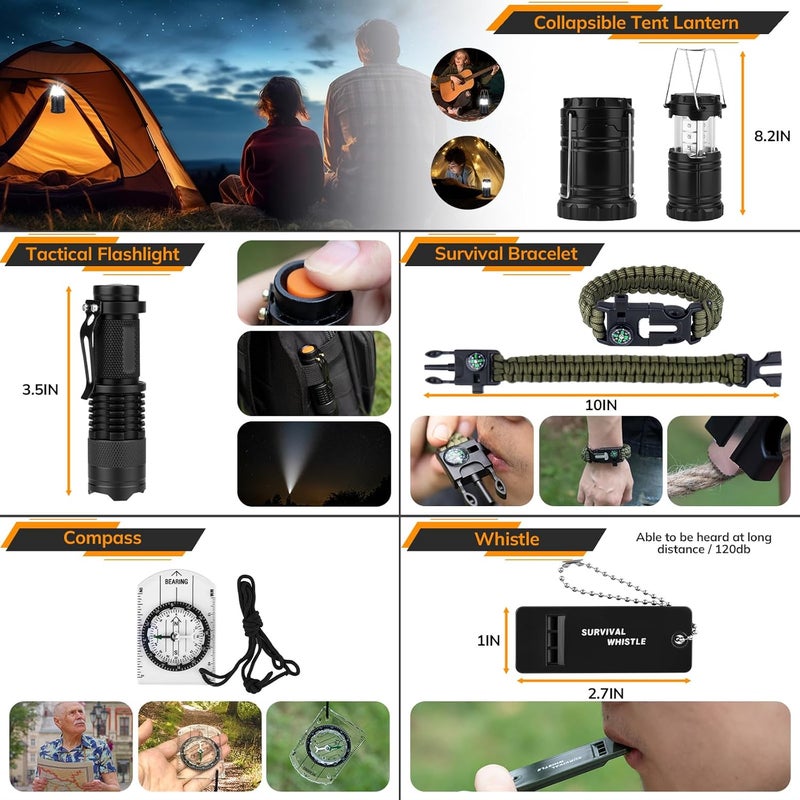 KNVBIN Survival Kit, 250pcs Survival Tools Tactical Gear and Trauma Bag, Survival First Aid Kit with Molle Crossbody Bag & Emergency Tent for Earthquake, Bug Out, Outdoor Adventure, Gifts for Christmas Men - Image 4